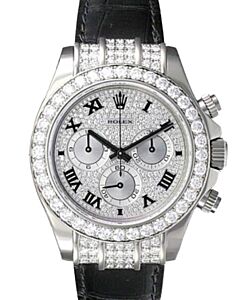 Rolex Daytona White Gold Diamond Paved Dial & Bezel Leather Strap 116599RBR