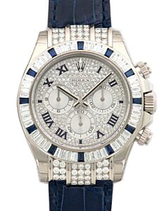Rolex Daytona White Gold Diamond Paved Dial & Blue Sapphires Bezel Leather Strap 11659912SA