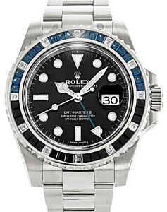 Rolex GMT-Master  II White Gold Black Dial Diamond & Sapphire Bezel 116749SABLNR
