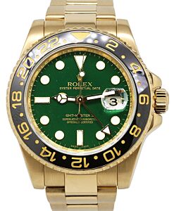 Rolex GMT-Master II Yellow Gold Green Dial Oyster Bracelet 116718LN - PRE-OWNED