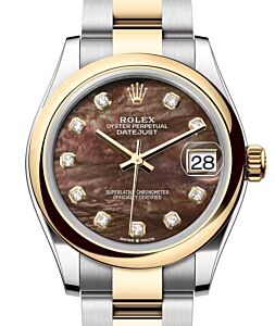 Rolex Lady-Datejust 31 Yellow Gold/Steel Black Mother of Pearl Diamond Dial & Smooth Domed Bezel Oyster Bracelet 278243 - BRAND NEW