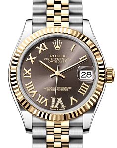 Rolex Lady-Datejust 31 Yellow Gold/Steel Dark Grey Roman Diamond VI Dial & Fluted Bezel Jubilee Bracelet 278273 - BRAND NEW