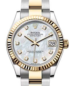 Rolex Lady-Datejust 31 Yellow Gold/Steel White Mother of Pearl Diamond Dial & Fluted Bezel Oyster Bracelet 278273 - BRAND NEW