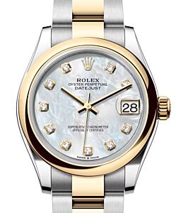 Rolex Lady-Datejust 31 Yellow Gold/Steel White Mother of Pearl Diamond Dial & Smooth Domed Bezel Oyster Bracelet 278243 - BRAND NEW