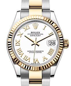 Rolex Lady-Datejust 31 Yellow Gold/Steel White Roman Dial & Fluted Bezel Oyster Bracelet 278273 - BRAND NEW