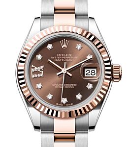 Rolex Lady Datejust 28 Rose Gold/Steel Chocolate Diamond IX Dial & Fluted Bezel Oyster Bracelet 279171 - BRAND NEW
