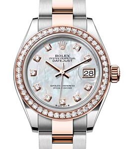 Rolex Lady Datejust 28 Rose Gold/Steel White Mother of Pearl Diamond Dial & Diamond Bezel Oyster Bracelet 279381RBR - BRAND NEW