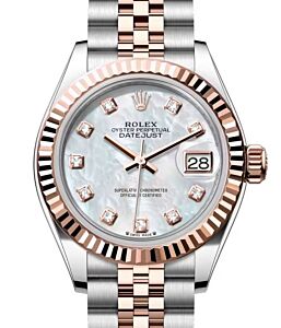 Rolex Lady Datejust 28 Rose Gold/Steel White Mother of Pearl Diamond Dial & Fluted Bezel Jubilee Bracelet 279171 - BRAND NEW