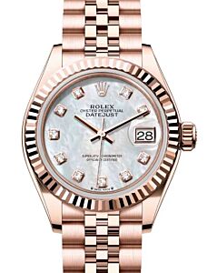 Rolex Lady Datejust 28 Rose Gold White Mother of Pearl Diamond Dial & Fluted Bezel Jubilee Bracelet 279175 - BRAND NEW