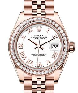 Rolex Lady Datejust 28 Rose Gold White Roman Dial & Diamond Bezel Jubilee Bracelet 279135RBR - BRAND NEW