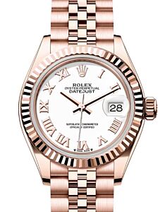 Rolex Lady Datejust 28 Rose Gold White Roman Dial & Fluted Bezel Jubilee Bracelet 279175 - BRAND NEW