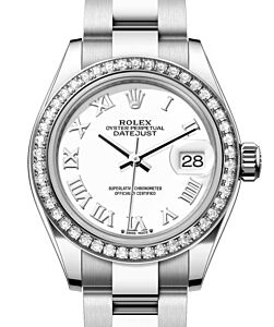 Rolex Lady Datejust 28 White Gold/Steel White Roman Dial & Diamond Bezel Oyster Bracelet 279384RBR - BRAND NEW
