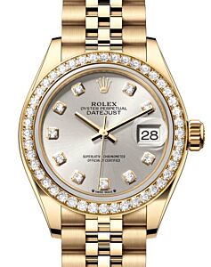 Rolex Lady Datejust 28 Yellow Gold Silver Diamond Dial & Bezel Jubilee Bracelet 279138RBR - BRAND NEW