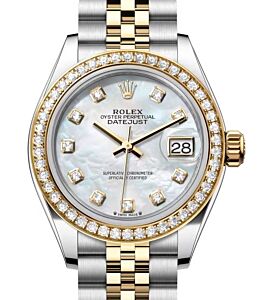Rolex Lady Datejust 28 Yellow Gold/Steel White Mother of Pearl Diamond Dial & Diamond Bezel Jubilee Bracelet 279383RBR - BRAND NEW