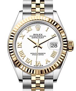 Rolex Lady Datejust 28 Yellow Gold/Steel White Roman Dial & Fluted Bezel Jubilee Bracelet 279173 - BRAND NEW