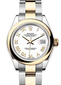 Rolex Lady Datejust 28 Yellow Gold/Steel White Roman Dial & Smooth Domed Bezel Oyster Bracelet 279163 - BRAND NEW