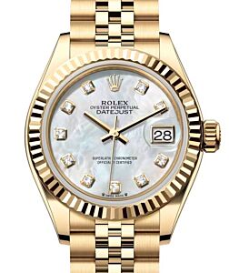 Rolex Lady Datejust 28 Yellow Gold White Mother of Pearl Diamond Dial & Fluted Bezel Jubilee Bracelet 279178 - BRAND NEW
