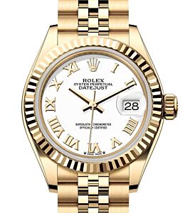 Rolex Lady Datejust 28 Yellow Gold White Roman Dial & Fluted Bezel Jubilee Bracelet 279178 - BRAND NEW