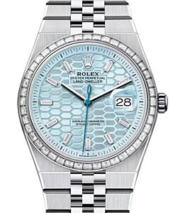 Rolex Land-Dweller 36 Platinum Ice Blue Honeycomb Motif Baguette Diamond Dial & Bezel 127286TBR - BRAND NEW