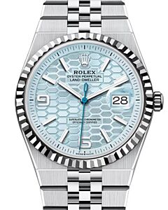 Rolex Land-Dweller 36 Platinum Ice Blue Honeycomb Motif Dial Fluted Bezel 127236 - BRAND NEW