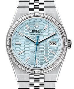 Rolex Land-Dweller 40 Platinum Ice Blue Honeycomb Motif Baguette Diamonds Dial & Bezel 127386TBR - BRAND NEW