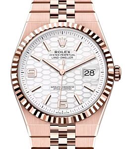 Rolex Land-Dweller 40 Rose Gold Intense White Honeycomb Motif Dial Fluted Bezel 127335 - BRAND NEW