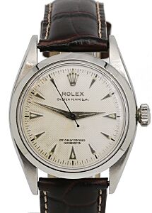 Rolex Oyster Perpetual Vintage White dial Smooth Dome Bezel Leather Strap Stainless Steel 34mm 6580 - PRE-OWNED