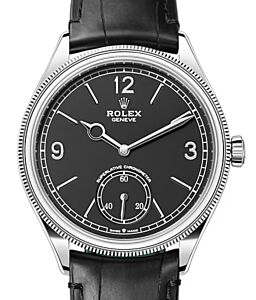Rolex Perpetual 1908 White Gold Black Dial Domed/Fluted Bezel Alligator Leather Strap 52509 - BRAND NEW