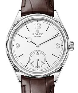 Rolex Perpetual 1908 White Gold White Dial Domed/Fluted Bezel Alligator Leather Strap 52509 - BRAND NEW