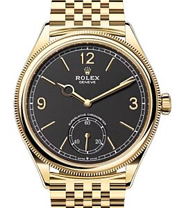 Rolex Perpetual 1908 Yellow Gold Black Dial Domed/Fluted Bezel Bracelet 52508 - BRAND NEW