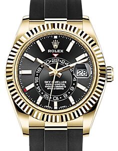 Rolex Sky-Dweller Yellow Gold Black Index Dial Oysterflex Rubber Strap 326238 - BRAND NEW