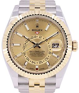 Rolex Sky-Dweller Yellow Gold/Steel Champagne Index Dial Jubilee Bracelet 326933 - PRE-OWNED