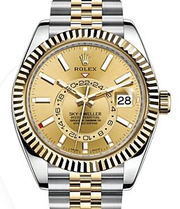 Rolex Sky-Dweller Yellow Gold/Steel Champagne Index Dial Jubilee Bracelet 326933 - BRAND NEW