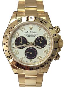 Rolex Daytona 116528-IVRA White Arabic Black Subdials 18k Yellow Gold BRAND NEW