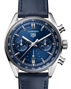 Tag Heuer Carrera Chronograph Stainless Steel 39mm Blue Dial Leather Strap CBS2212.FC6535 - BRAND NEW