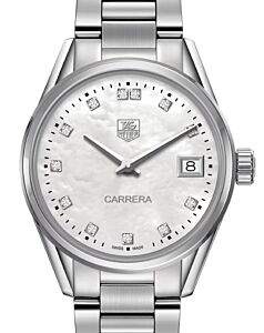 Tag Heuer Carrera Quartz Stainless Steel 32mm White Mother Of Pearl Diamond Dial WAR1314.BA0778 - BRAND NEW