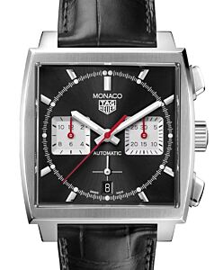 Tag Heuer Monaco Chronograph Stainless Steel 39mm Black Dial Leather Strap CBL2113.FC6177 - BRAND NEW