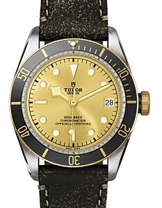 Tudor Heritage Black Bay Champagne Dial Black Bezel Two-Tone Yellow Gold & Stainless Steel Leather Strap 41mm 79733N - BRAND NEW