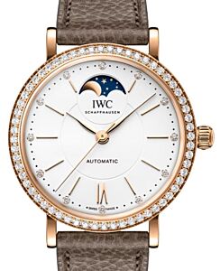 IWC Portofino Automatic Moon Phase 18-Carat 5N Gold  37.1mm Silver Plated Diamond Dial IW659602 - BRAND NEW