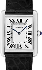 Cartier Tank Solo W5200003 Men's White Roman Stainless Steel Black Leather BRAND NEW