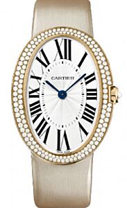 Cartier Baignoire Ladies Watch Large Manual Winding Rose Gold Diamond Bezel Silver Dial Satin Strap WB520005 - BRAND NEW