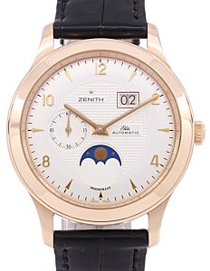 Zenith Class Elite Moonphase Rose Gold 40mm Silver Dial Black Leather Strap 18.1125.691.02.C490