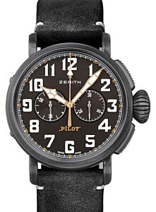 Zenith Pilot Type 20 Chronograph Ton-Up Stainless Steel Black Arabic Dial & Leather Strap 11.2432.4069/21.C900 - BRAND NEW