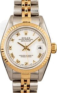 Rolex Lady-Datejust Steel Yellow Gold White Jubilee Roman Dial Gold Fluted Bezel Jubilee Bracelet 69173 - PRE-OWNED
