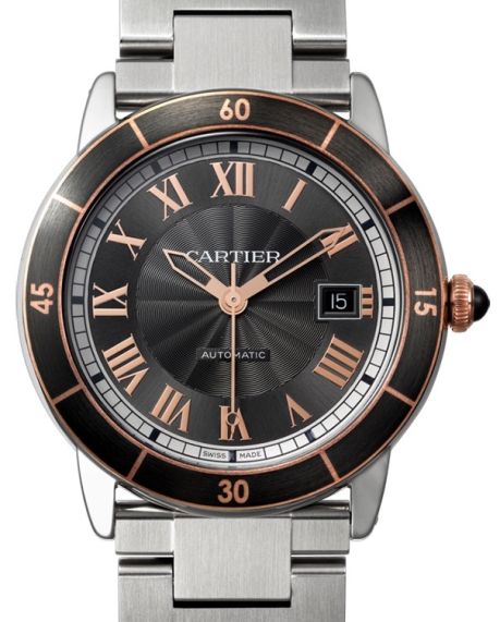 Cartier Ronde Croisi re De Cartier Watch W2RN0007 Grey Roman Rose Gold Black Synthetic Bezel Stainless Steel BRAND NEW