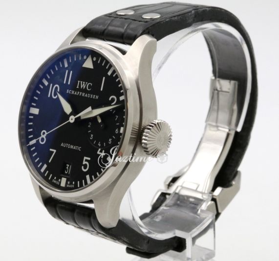 IWC Big Pilot 5004 Stainless Steel Black 46mm Dial Steel Bezel Leather Bracelet IW5004 01