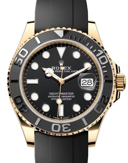 Rolex Yacht Master 42 Yellow Gold Black Dial Matte Black Oysterflex Strap 226658 BRAND NEW