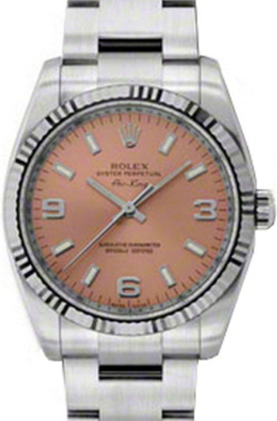 Rolex Air-King 114234-PNKAFO Pink Arabic Fluted White Gold Bezel Stainless Steel Oyster