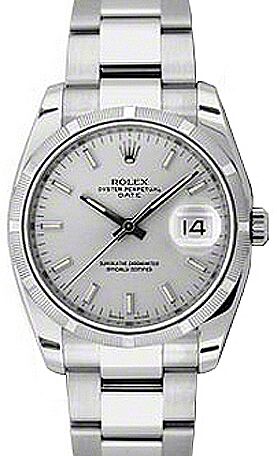 Rolex Oyster Perpetual Date 34 Stainless Steel Silver Index Dial & Engine-Turned Bezel Oyster Bracelet 115210