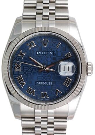 Rolex Datejust 36 116234-BLJRFJ Blue Jubilee Dial Roman Fluted White Gold Stainless Steel Jubilee